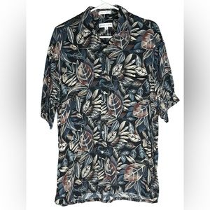 Vintage Pierre Cardin 100% Rayon Leaf Pattern Button Down Medium